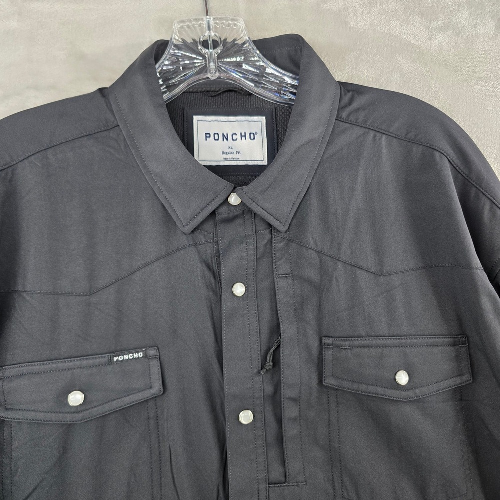 Poncho Western Shirt Mens XL Black Pearl Snap Performance Stretch Regular Fit